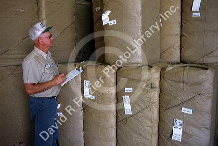 Baled cotton at a warehouse in Douglas, Georgia.