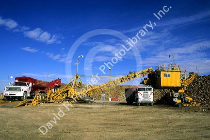 A stockpile of sugar beets and processing equipment at a factory in Nampa, Idaho.
