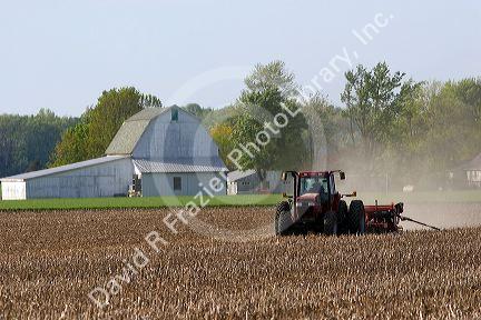 Tractor planting soy beans in the Ohio plains.