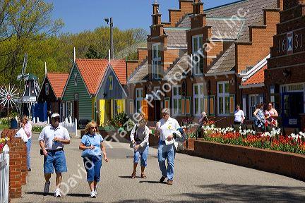 Windmill Island park with tulips in bloom at Holland, Michigan.