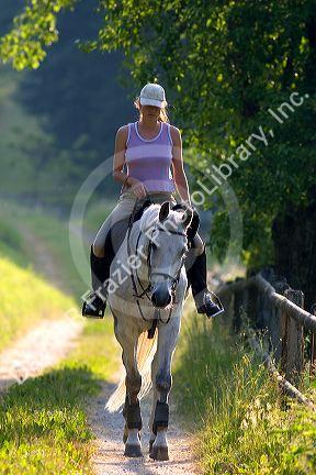 Rider on horseback near Zurich, Switzerland.