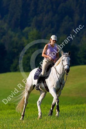 Rider on horseback near Zurich, Switzerland.