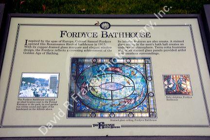 Fordyce historic bath house sign in Hot Springs, Arkansas.