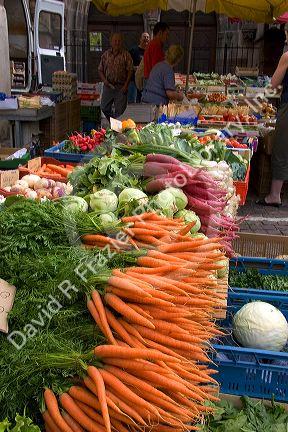 An open air market in the village of Ribeauville, Eastern France.