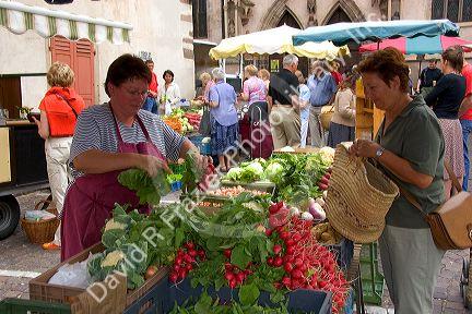 An open air market in the village of Ribeauville, Eastern France.