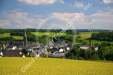 Electricity wind generators near a village in northwest Germany.