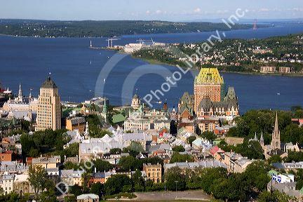 Aerial images of Quebec City from atop the Observatoire de la Capitale, Quebec, Canada.