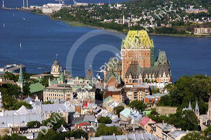 Aerial images of Quebec City from atop the Observatoire de la Capitale, Quebec, Canada.