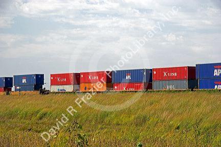Freight train, unit train of shipping containers.