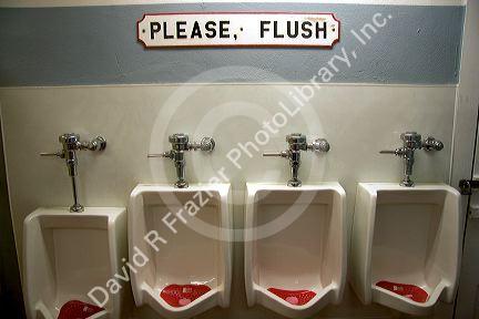 Urinals in the men's restroom in the Parke County Courthouse at Rockville, Indiana.