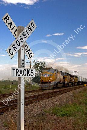 Union Pacific Railroad crossing near Central City, Nebraska.