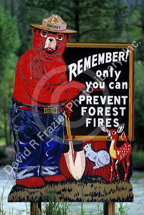 A forest service sign with Smokey Bear warning of fire danger.