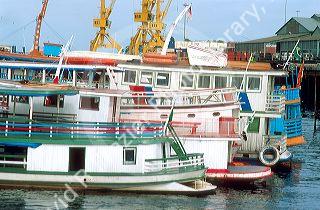 Riverboats docked in Manaus Brazil on the Amazon River.