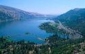 Columbia River Gorge in Oregon looking east from Rowena Crest with Interstate-84 at right.