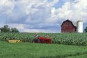 Farmer harvesting hay in Wisconsin.