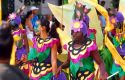 Dancers in the Notting Hill carnival in London, England parade.