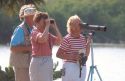 Senior citizens looking through spotting scopes at the J.H. Ding Darling National Wildlife Refuge on Sanibel Island, Florida.