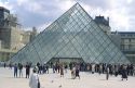 Glass pyramid at the entrance to the Lourve in Paris, France.