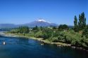 Villarica Lake with Villarica volcano in background, Chile.