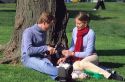 A couple having a picnic in Paris, France.