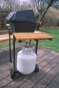 Propane barbeque on a backyard patio.