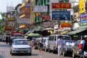Traffic and business on Khao San Road in Bangkok, Thailand.