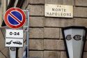 No parking sign and Via Monte Napoleone street  sign in Milan, Italy.