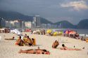 A beach scene at the Copacabana Beach in Rio de Janeiro, Brazil.
