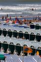 Cabanas and beach scene at Mar del Plata, Argentina.