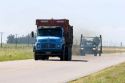 Trucks on the highway in Argentina.