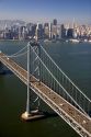 Aerial view of traffic on the bay bridge and the city of San Francisco, California.