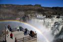 Rainbow over observation deck at Shoshone Falls on the Snake River near Twin Falls, Idaho.