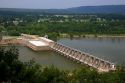 A hydroelectric dam, part of the Ozark Lake Project on the Arkansas River at Ozark, Arkansas.