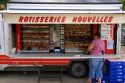 Rotisserie chicken being sold at an open air market in Neuf-Brisach, France.