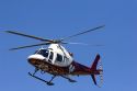 Life Flight helicopter ambulance in flight.