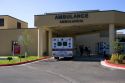 Ambulance parked at the emergency entrance to the West Valley Medical Center in Caldwell, Idaho.