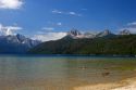 Grand Mogul and Mt. Heyburn of the Sawtooth Mountains at Redfish Lake in Stanley, Idaho.