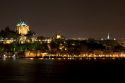 A view of Quebec City and the Chateau Frontenac across the St. Lawrence River at night, Canada.