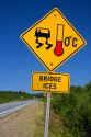 Road sign warning of bridge ice in Nova Scotia, Canada.