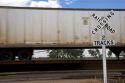 Union Pacific Railroad crossing near Central City, Nebraska.
