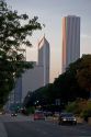 Michigan Avenue at dusk in Chicago, Illinois.