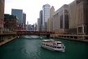 Tour boat on the Chicago River in Chicago, Illinois.