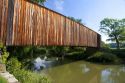 A covered bridge at the Burfordville Grist Mill in Burfordville, Missouri.