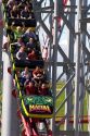 Visitors ride the Mamba roller coaster at Worlds of Fun in Kansas City, Missouri.
