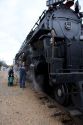 Close view of historic Challenger locomotive steam engine.