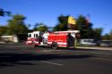 A fire truck in motion responding to an alarm. Boise, Idaho.