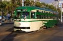 A retro trolley car in San Francisco, California.