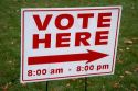 Vote here sign in Boise, Idaho.