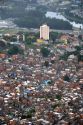 Aerial view of crowded favela housing in Sao Paulo, Brazil.