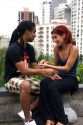 Brazilian couple talking in Sao Paulo, Brazil.